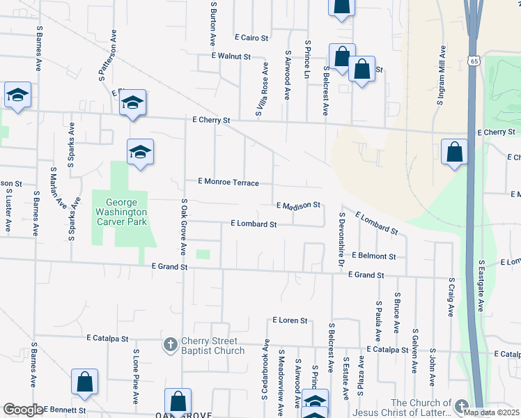 map of restaurants, bars, coffee shops, grocery stores, and more near 2804 East Madison Street in Springfield
