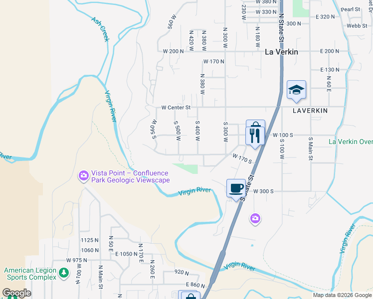 map of restaurants, bars, coffee shops, grocery stores, and more near 440 West 170 South in La Verkin