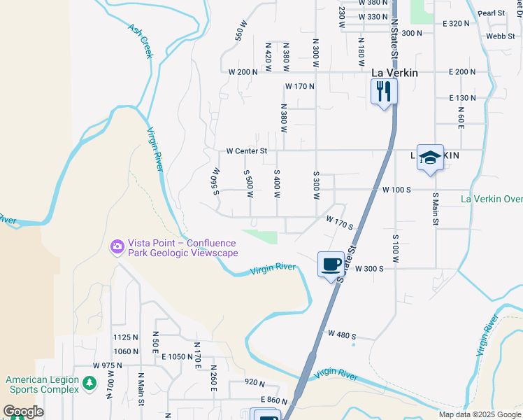 map of restaurants, bars, coffee shops, grocery stores, and more near 440 West 170 South in La Verkin