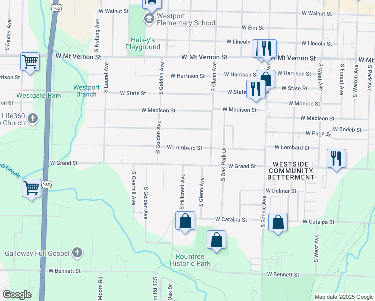 map of restaurants, bars, coffee shops, grocery stores, and more near 2958 West Lombard Street in Springfield
