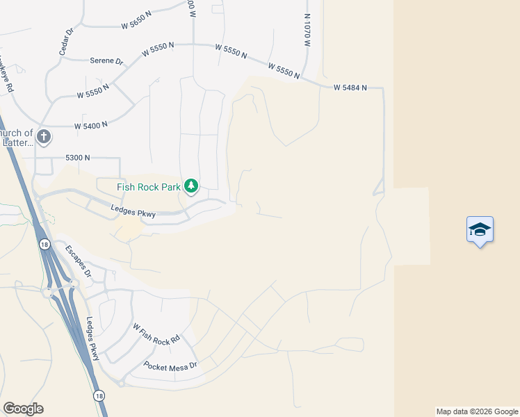 map of restaurants, bars, coffee shops, grocery stores, and more near 1585 Ledges Parkway in St. George