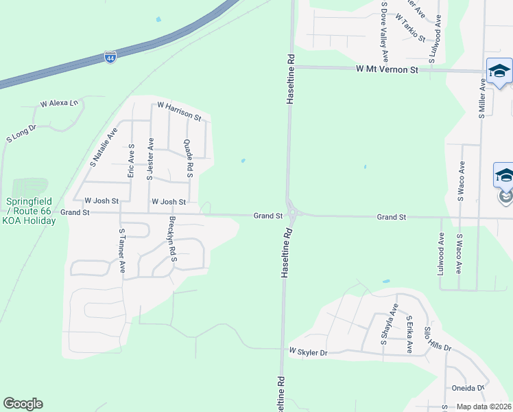 map of restaurants, bars, coffee shops, grocery stores, and more near 5190 West Farm Road 140 in Springfield