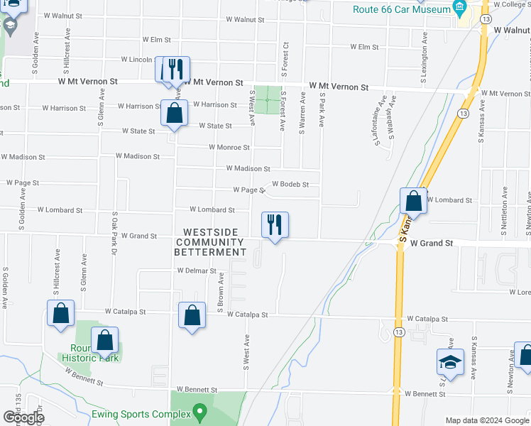 map of restaurants, bars, coffee shops, grocery stores, and more near 910 South West Avenue in Springfield