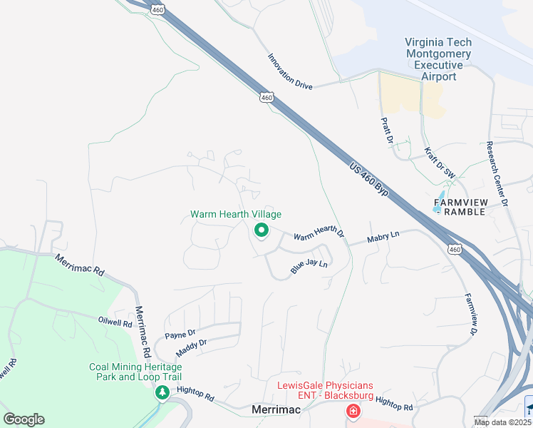 map of restaurants, bars, coffee shops, grocery stores, and more near 1143 Oakland Square in Blacksburg