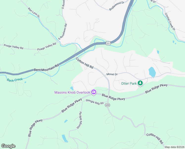 map of restaurants, bars, coffee shops, grocery stores, and more near 5808 Monet Drive in Roanoke