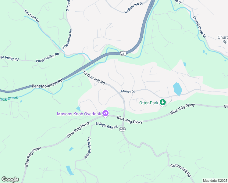map of restaurants, bars, coffee shops, grocery stores, and more near 5894 Monet Drive in Roanoke