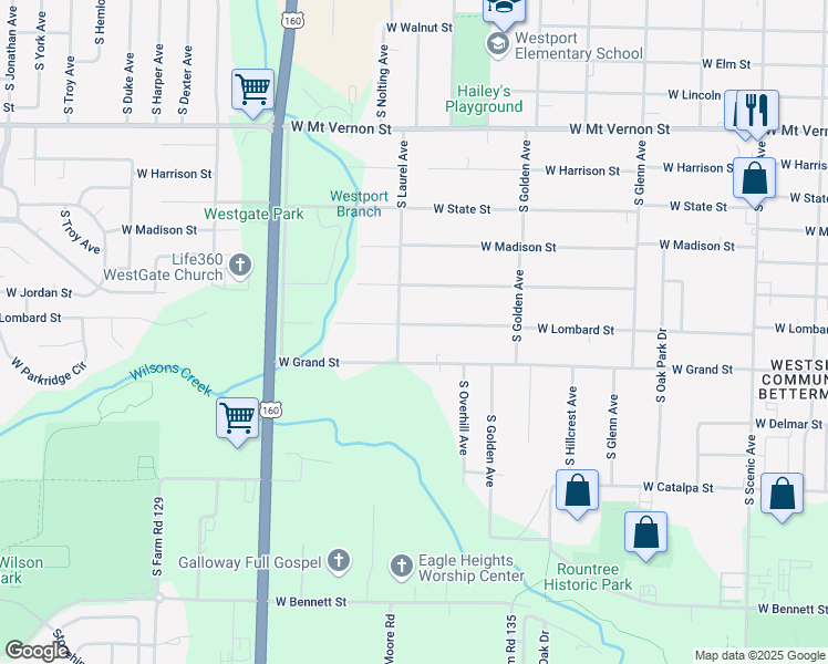map of restaurants, bars, coffee shops, grocery stores, and more near 3254 West Lombard Street in Springfield
