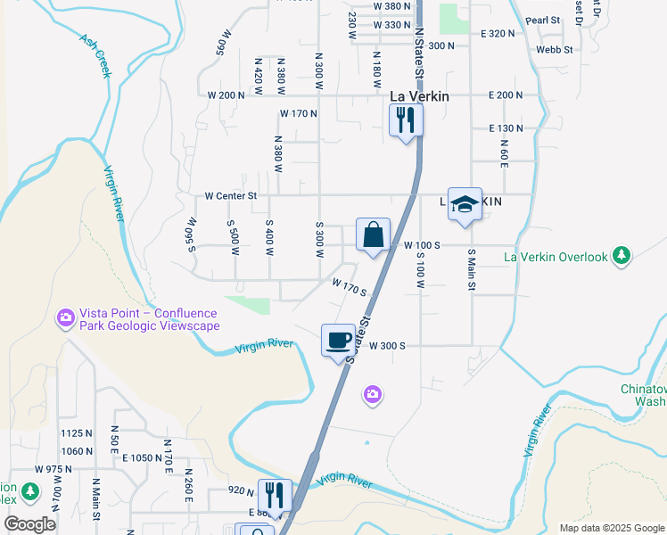 map of restaurants, bars, coffee shops, grocery stores, and more near 150 South 300 West in La Verkin