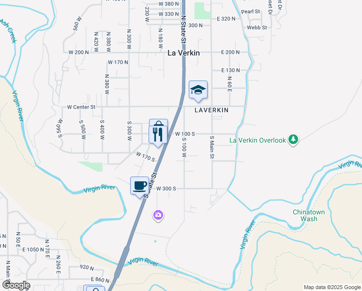 map of restaurants, bars, coffee shops, grocery stores, and more near 140 South 100 West in La Verkin