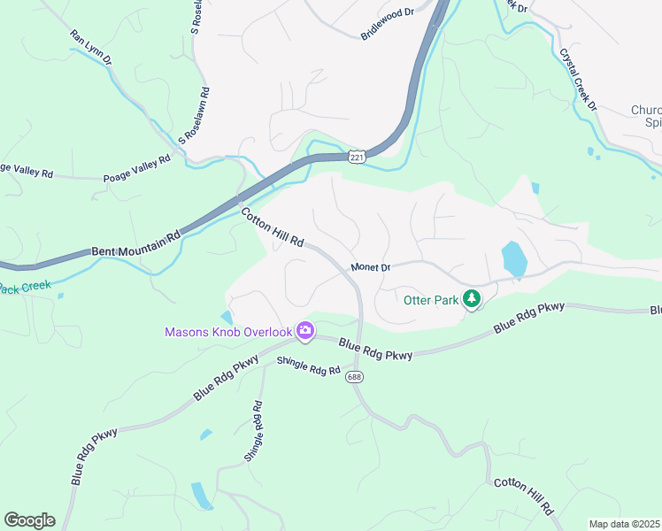 map of restaurants, bars, coffee shops, grocery stores, and more near 5894 Monet Drive in Roanoke