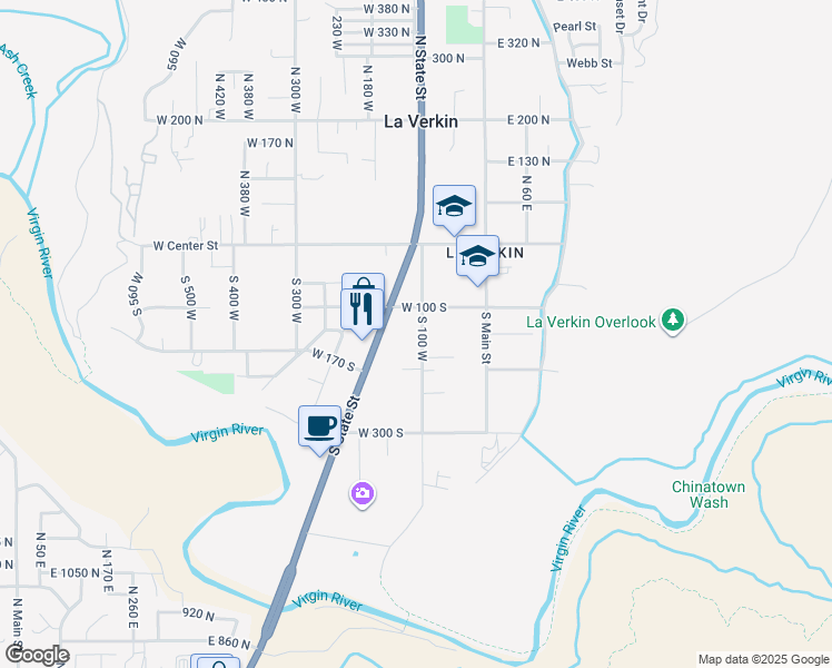 map of restaurants, bars, coffee shops, grocery stores, and more near 140 South 100 West in La Verkin