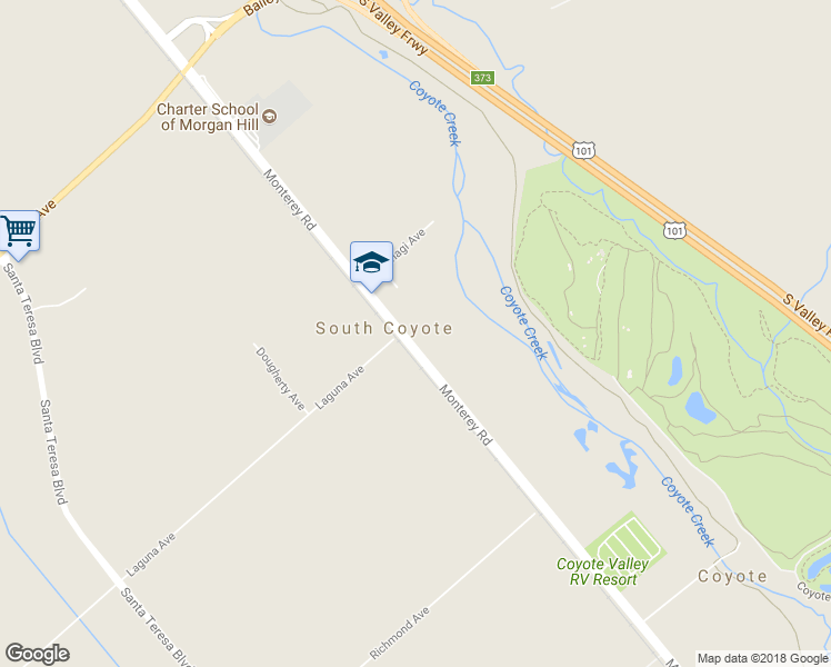 map of restaurants, bars, coffee shops, grocery stores, and more near 9610 Monterey Road in Morgan Hill