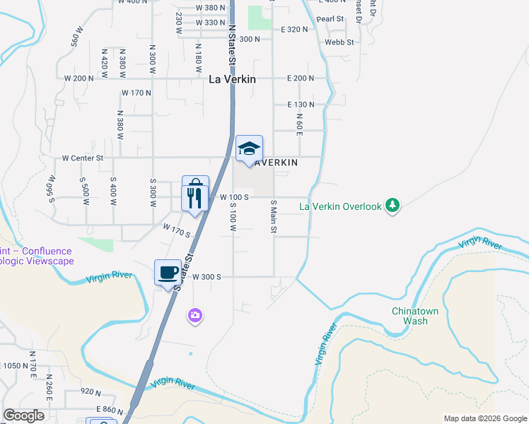 map of restaurants, bars, coffee shops, grocery stores, and more near 145 South Main Street in La Verkin