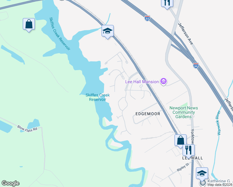 map of restaurants, bars, coffee shops, grocery stores, and more near in Newport News