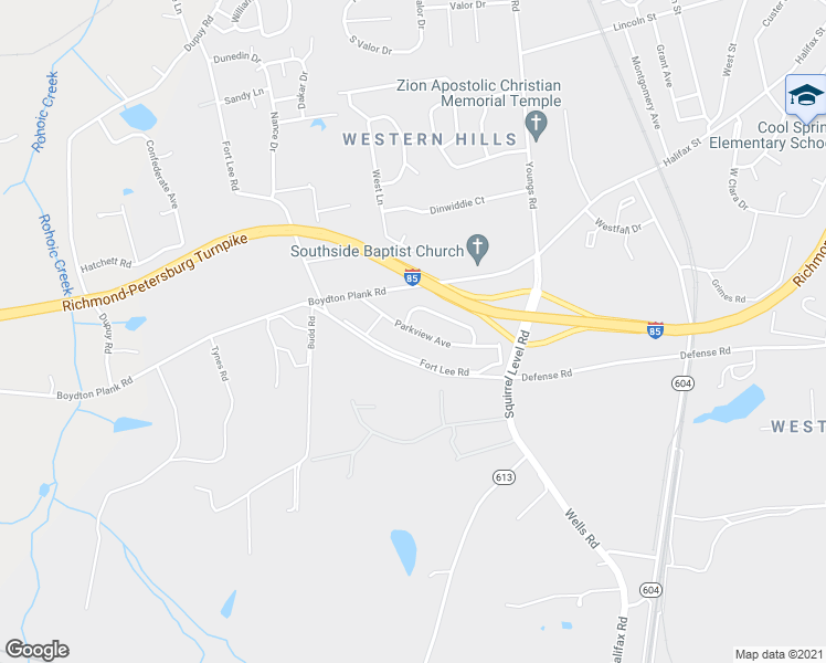 map of restaurants, bars, coffee shops, grocery stores, and more near 2456 Parkview Avenue in Petersburg