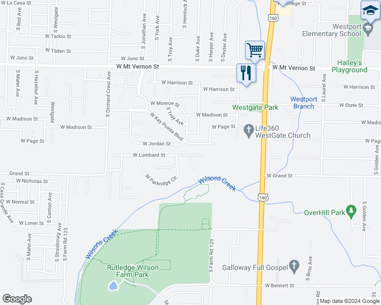 map of restaurants, bars, coffee shops, grocery stores, and more near 3741 West Lombard Street in Springfield