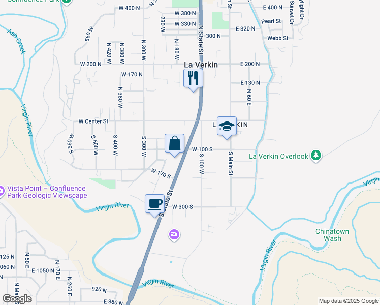 map of restaurants, bars, coffee shops, grocery stores, and more near 105 South State Street in La Verkin