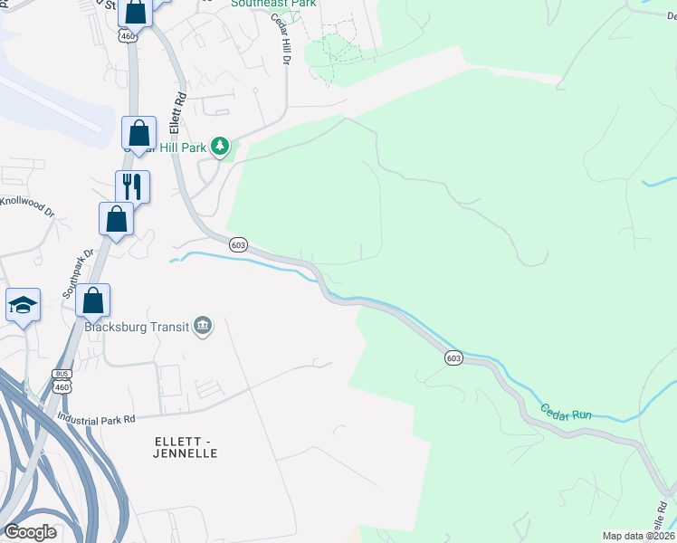 map of restaurants, bars, coffee shops, grocery stores, and more near 1212-1222 State Route 697 in Blacksburg