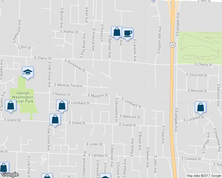 map of restaurants, bars, coffee shops, grocery stores, and more near 2962 East Monroe Terrace in Springfield
