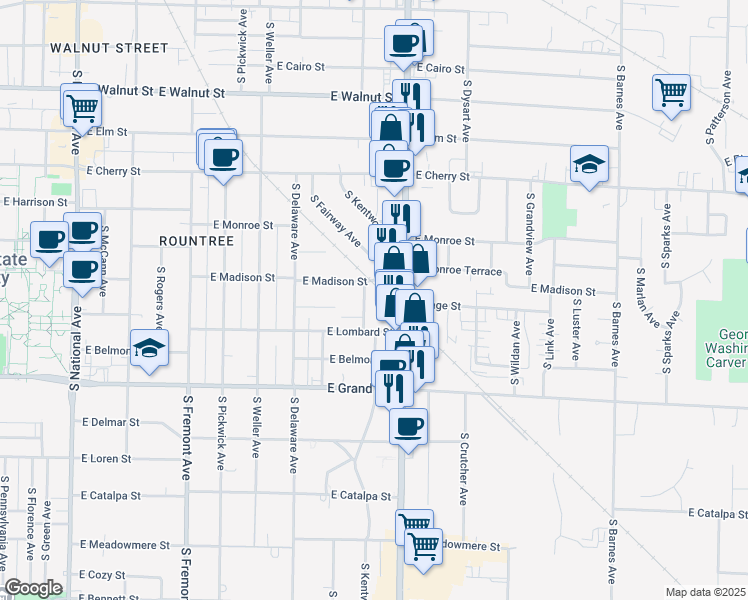 map of restaurants, bars, coffee shops, grocery stores, and more near 811 South Kentwood Avenue in Springfield