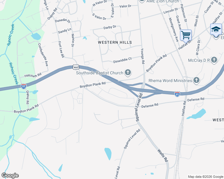 map of restaurants, bars, coffee shops, grocery stores, and more near 2449 Gracie White Circle in Petersburg