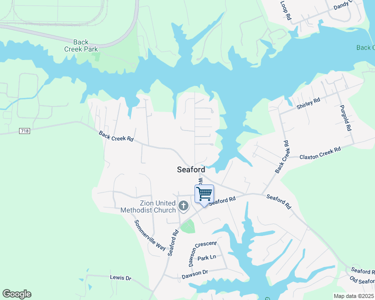 map of restaurants, bars, coffee shops, grocery stores, and more near 117 Landing Road in Seaford