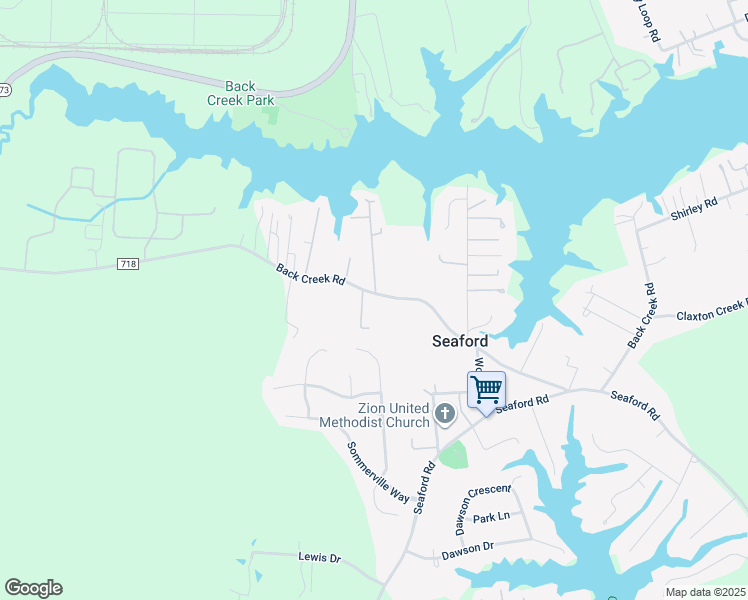 map of restaurants, bars, coffee shops, grocery stores, and more near 1110 Back Creek Road in Seaford