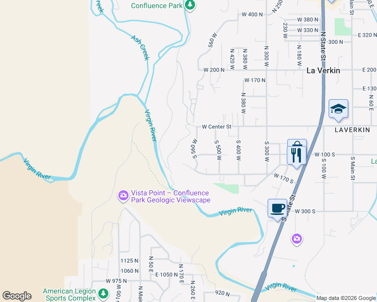 map of restaurants, bars, coffee shops, grocery stores, and more near 61 South 560 West in La Verkin