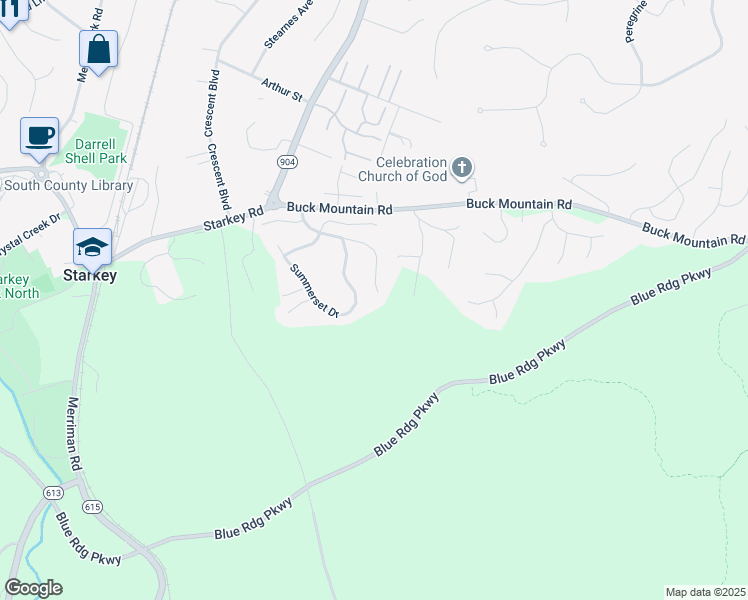 map of restaurants, bars, coffee shops, grocery stores, and more near 4424 Branderwood Drive in Roanoke