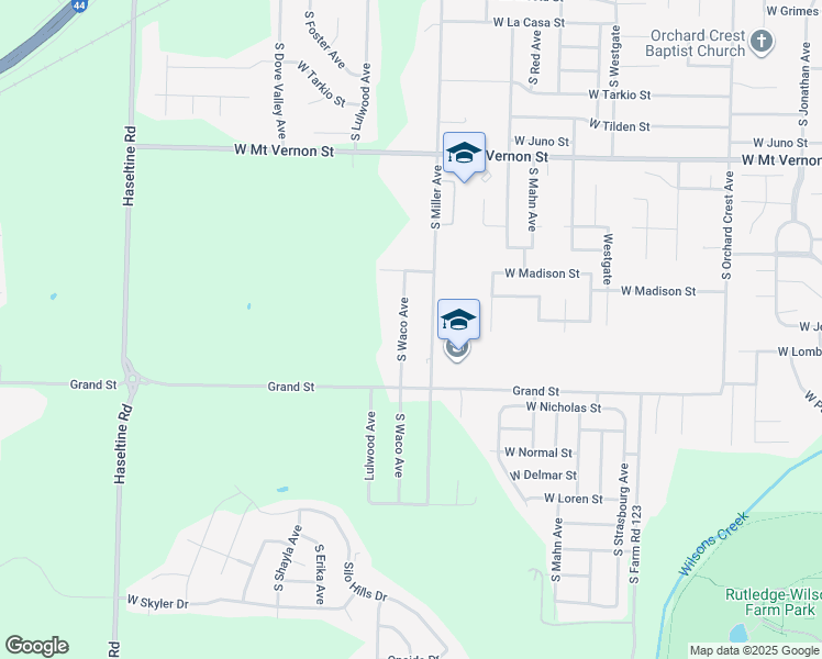 map of restaurants, bars, coffee shops, grocery stores, and more near 868 South Waco Avenue in Springfield