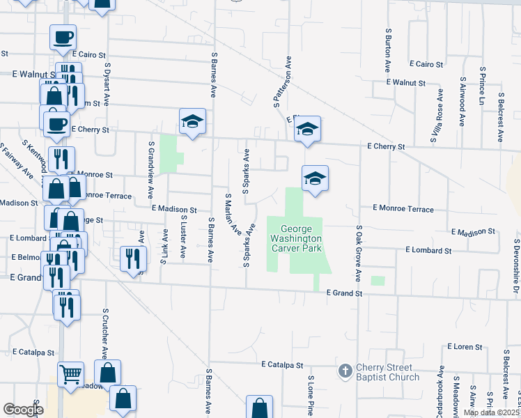 map of restaurants, bars, coffee shops, grocery stores, and more near 736 South Sparks Avenue in Springfield