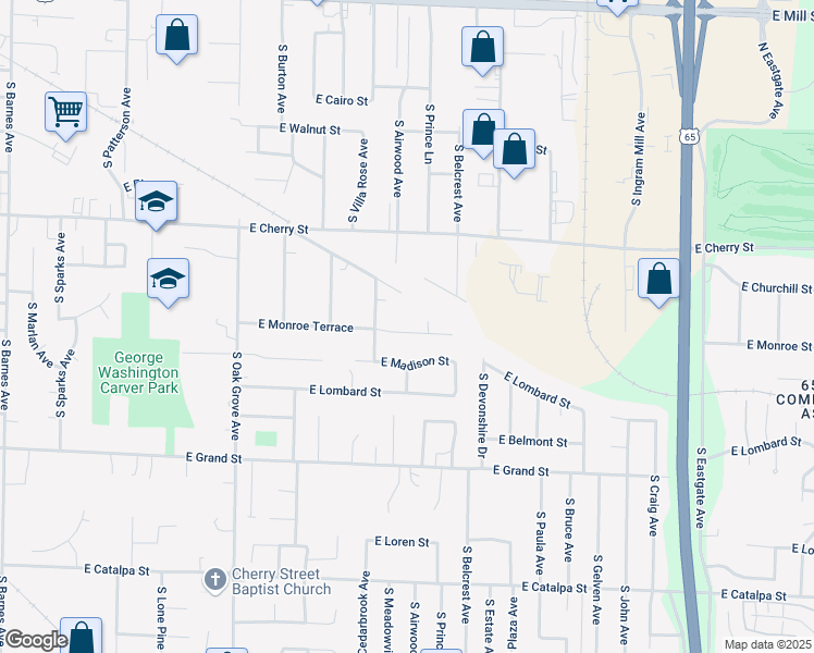 map of restaurants, bars, coffee shops, grocery stores, and more near 2909 East Monroe Terrace in Springfield