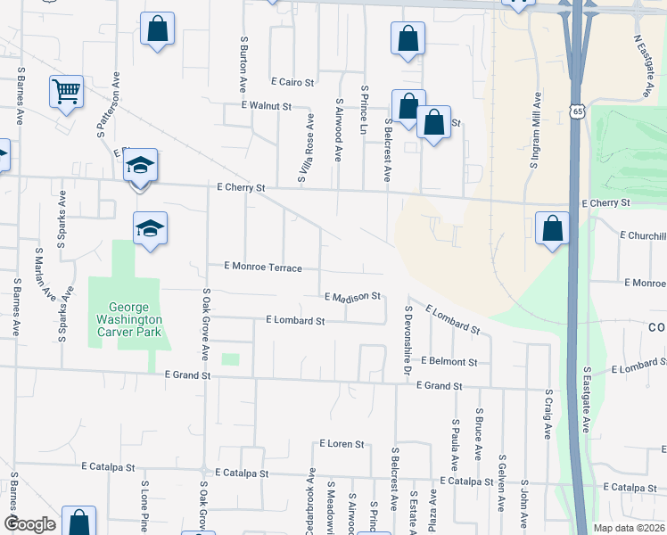 map of restaurants, bars, coffee shops, grocery stores, and more near 2909 East Monroe Terrace in Springfield