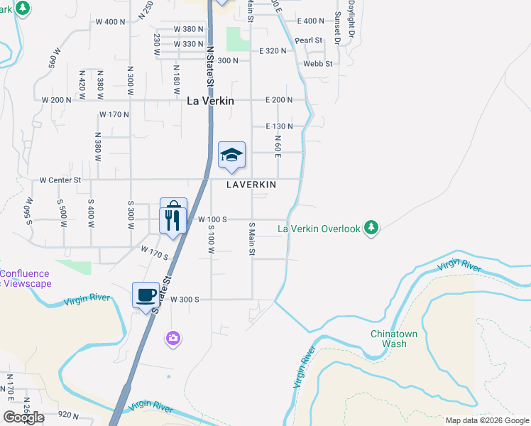 map of restaurants, bars, coffee shops, grocery stores, and more near 35 East 100 South in La Verkin