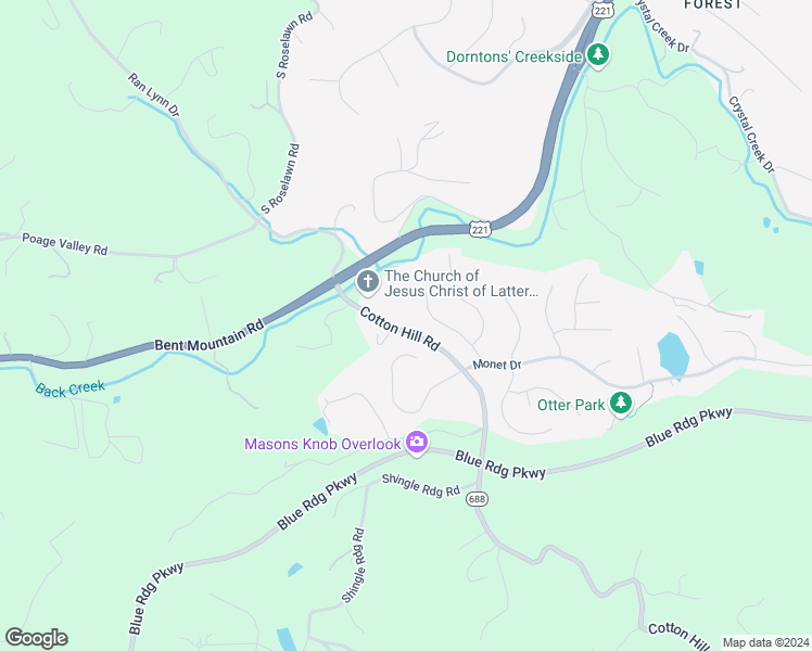 map of restaurants, bars, coffee shops, grocery stores, and more near 5876 Cotton Hill Road in Roanoke