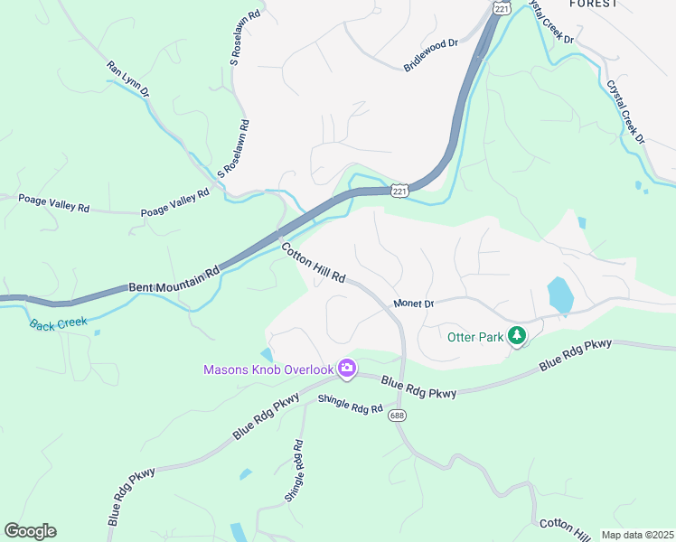 map of restaurants, bars, coffee shops, grocery stores, and more near 5876 Cotton Hill Road in Roanoke