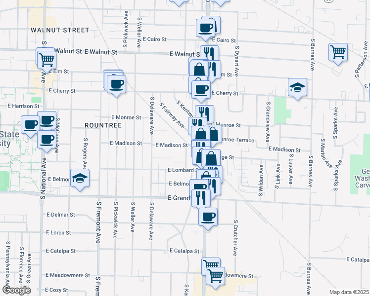 map of restaurants, bars, coffee shops, grocery stores, and more near 811 South Kentwood Avenue in Springfield