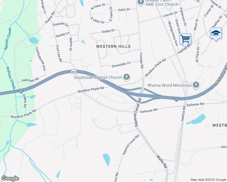 map of restaurants, bars, coffee shops, grocery stores, and more near 2449 Gracie White Circle in Petersburg