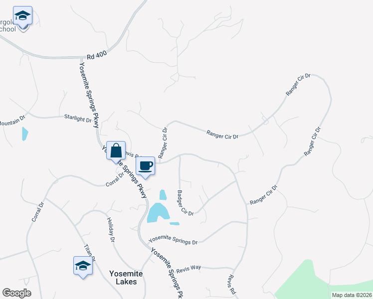 map of restaurants, bars, coffee shops, grocery stores, and more near 31061 Revis Road in Coarsegold
