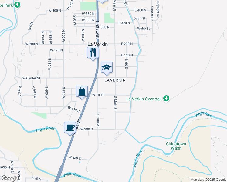 map of restaurants, bars, coffee shops, grocery stores, and more near 51 West Center Street in La Verkin