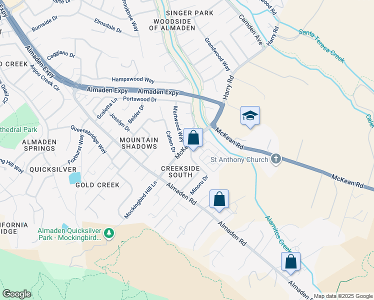 map of restaurants, bars, coffee shops, grocery stores, and more near 7207 Martwood Way in San Jose
