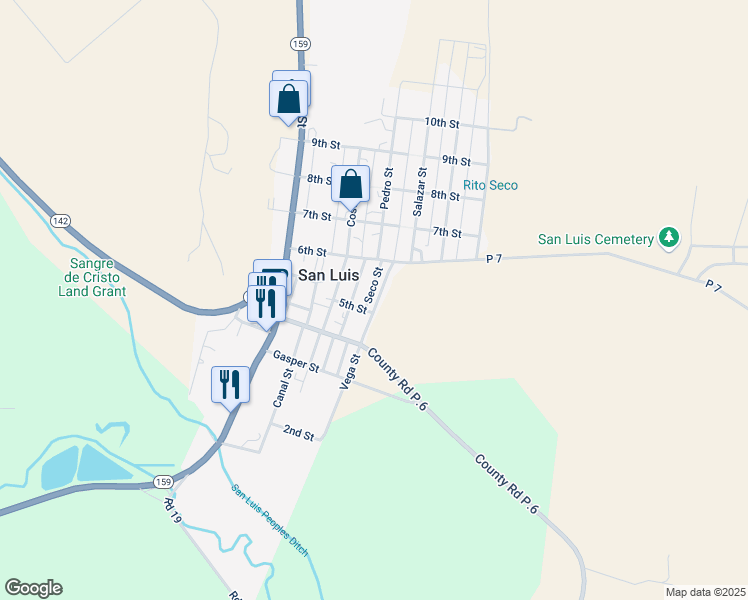 map of restaurants, bars, coffee shops, grocery stores, and more near 503 Vega Street in San Luis
