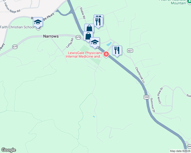 map of restaurants, bars, coffee shops, grocery stores, and more near 5384-5388 Indian Grave Road Southwest in Roanoke