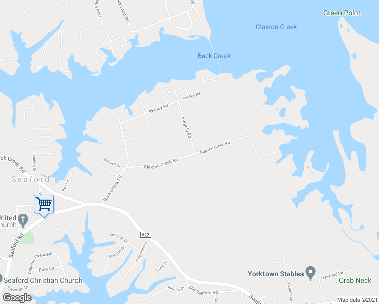 map of restaurants, bars, coffee shops, grocery stores, and more near 319 Claxton Creek Road in Seaford