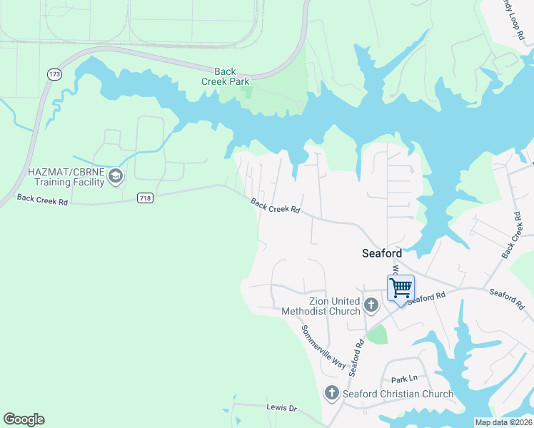 map of restaurants, bars, coffee shops, grocery stores, and more near 912 Back Creek Road in Seaford