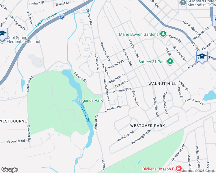 map of restaurants, bars, coffee shops, grocery stores, and more near 1809 Chuckatuck Avenue in Petersburg