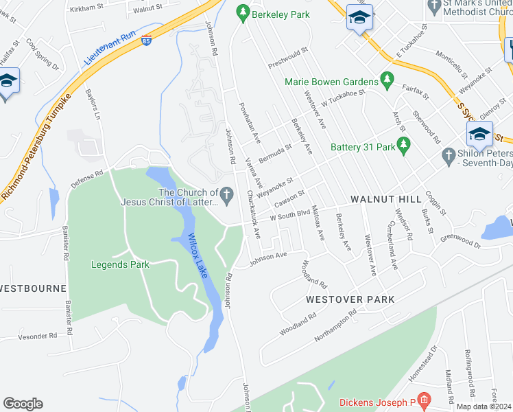 map of restaurants, bars, coffee shops, grocery stores, and more near 1809 Chuckatuck Avenue in Petersburg