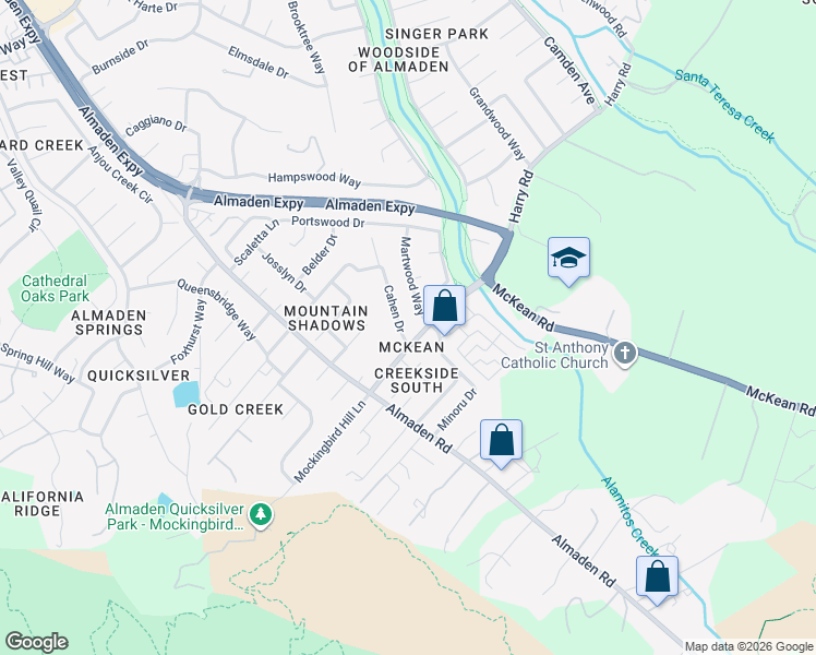 map of restaurants, bars, coffee shops, grocery stores, and more near 7182 Cahen Drive in San Jose