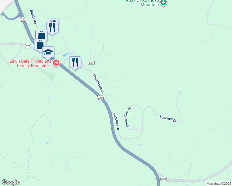 map of restaurants, bars, coffee shops, grocery stores, and more near 5498 Clearbrook Lane in Roanoke