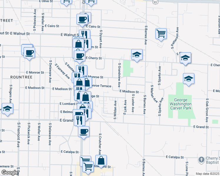 map of restaurants, bars, coffee shops, grocery stores, and more near 1962 East Monroe Terrace in Springfield